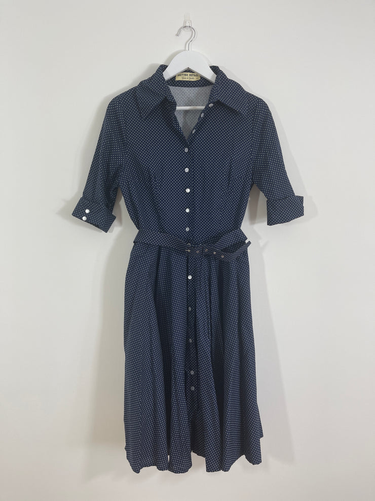 British Retro Blue Spot Dress (Size 14)