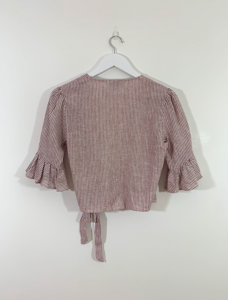 Red Stripe Tie Crop Top (Size 8)
