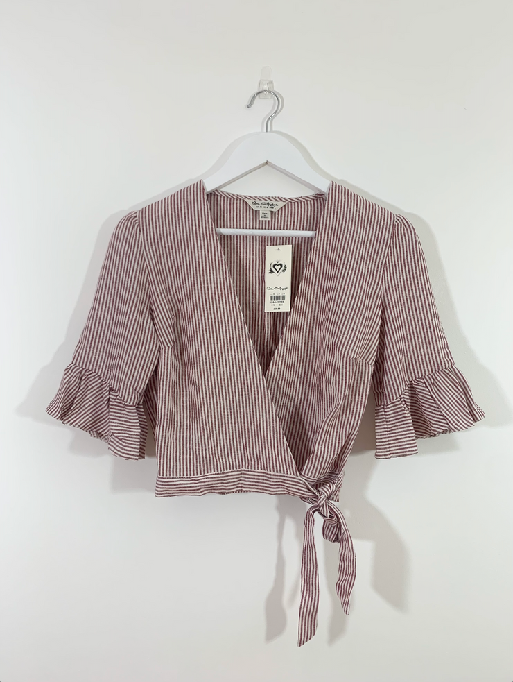 Red Stripe Tie Crop Top (Size 8)