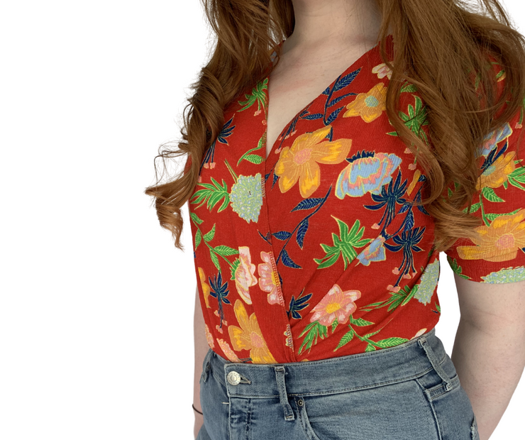 Red Cross-Over Flower Top (Medium)