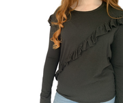 Grey Long Sleeve Frill Top (Size 14)