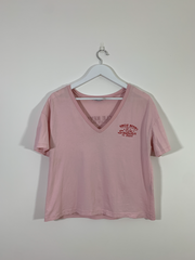 Pink Waffle Print V Neck T-Shirt (Medium)