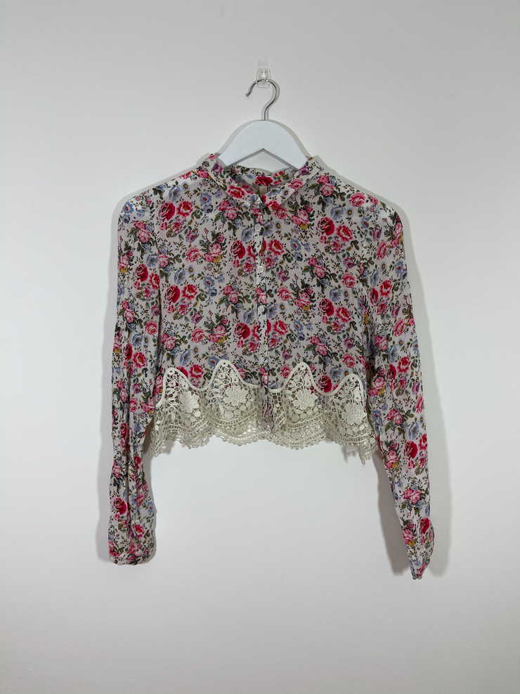 Crop Floral Lace Shirt (Size 12)