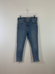 Light Blue High Waisted Skinny Jeans with Fray Hem (W32L30)