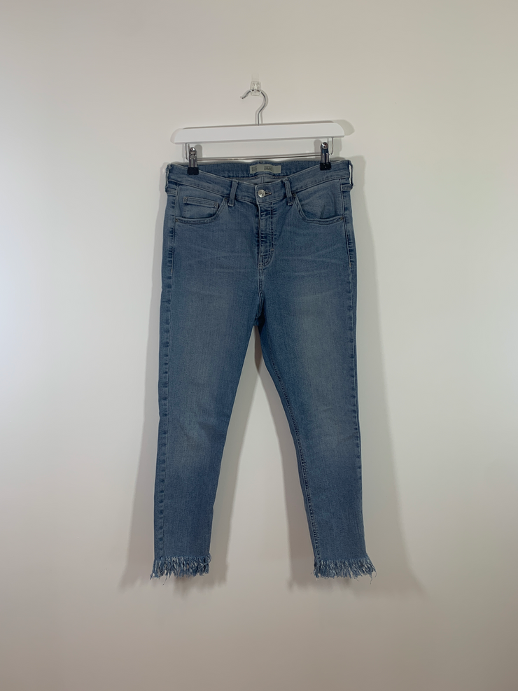 Light Blue High Waisted Skinny Jeans with Fray Hem (W32L30)