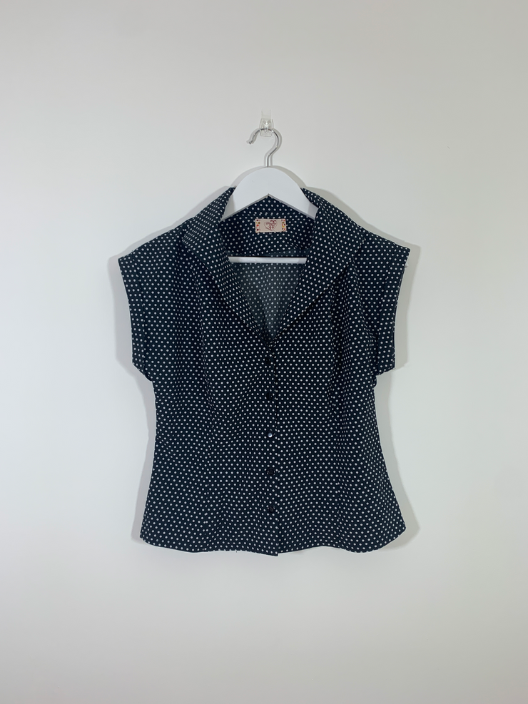 Black Polka Dot Retro Shirt (Medium)