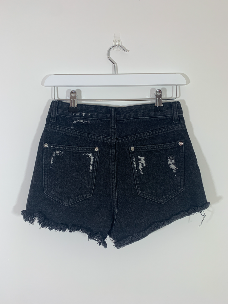 Black Denim Hot Pants (Size 6)