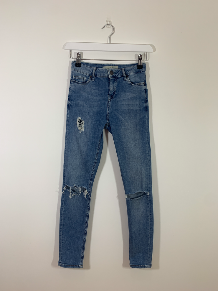 Blue High Waist Skinny Ripped Jeans (W25L28)