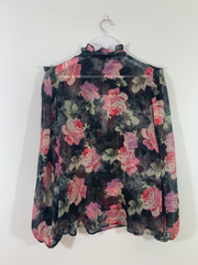 Sheer Floral Shirt with Tie Neck (Size 14)