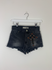 Black Hot Pant Denim Shorts with Gems (Size 6)